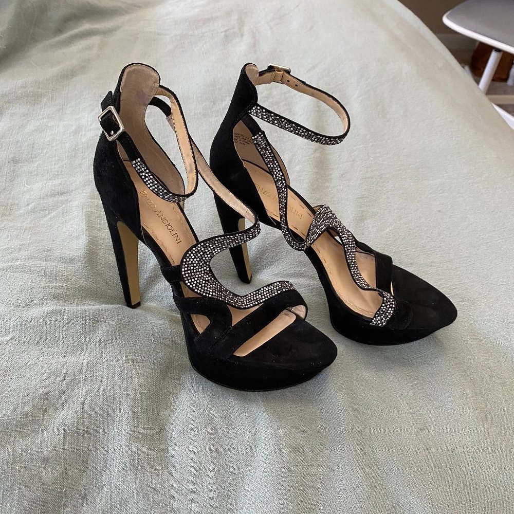 EVERYTHING MUST GO SALE: Enzo Angiolini Black & Rhinestone Heels, Size 9.5